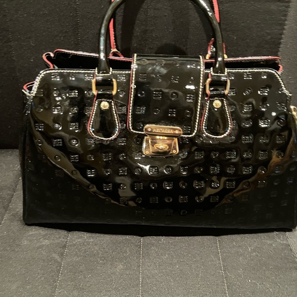 Arcadia Black Satchel with Gold Clasp and Embossed Texture - Picture 11 of 11